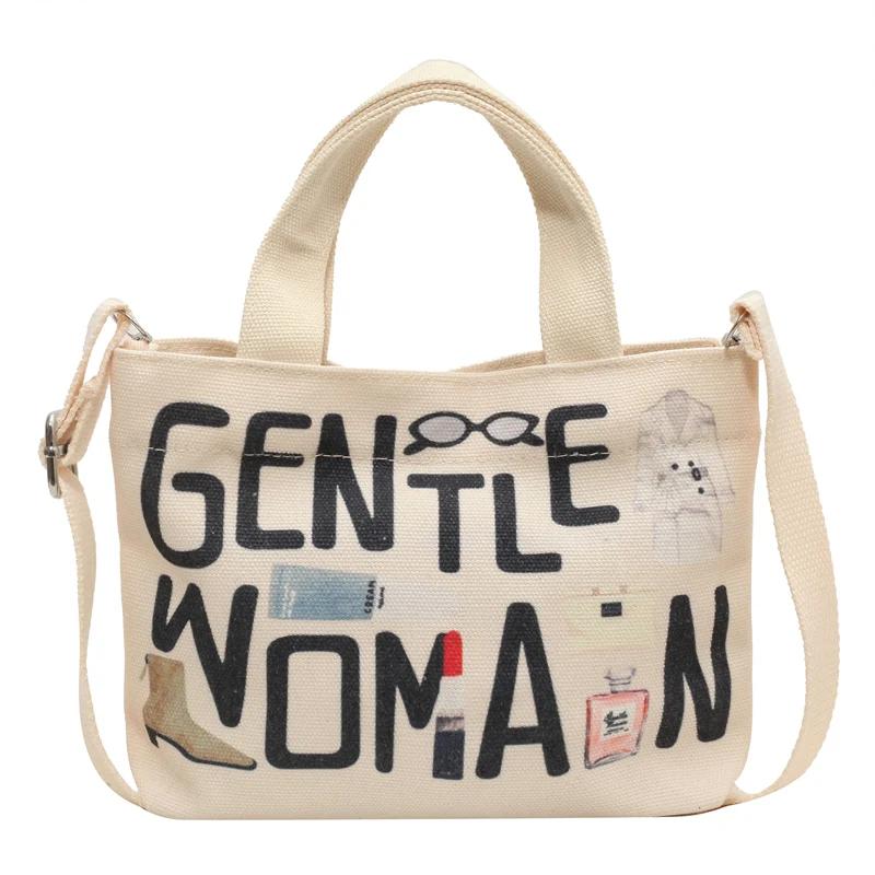 Monochrome bedruckte Umhängetasche aus Canvas mit Gewinde für Damen, lässige, schlichte Tragetasche, Umhängetasche