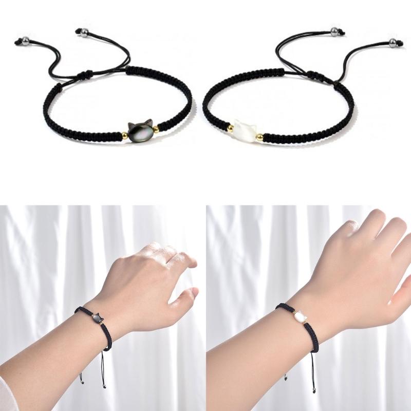 Natural Moonstone Obsidian Bracelet Unique Design Cat Charm Bangle Handwoven Wrist Link Chain Party Accessories for Girl