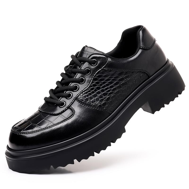 Fashion Crocodile-patterned Anti-slip Leather Shoes Men New Designer Fashion Casual British Style Solid Color Platform Dress Shoes Man