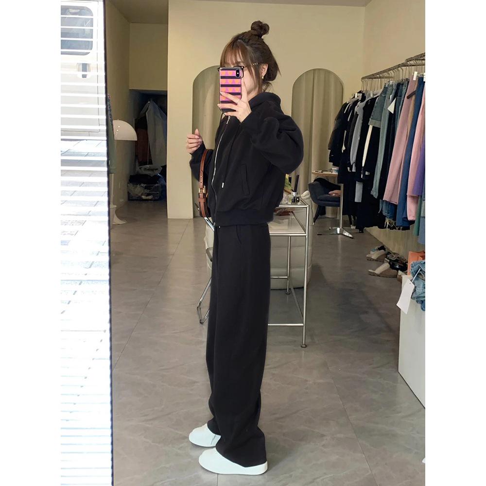 Women's Casual Spring & Autumn Two-Piece Set: Fashion Hoodie & Wide-Leg Pants - Age-Defying & Slimming Design