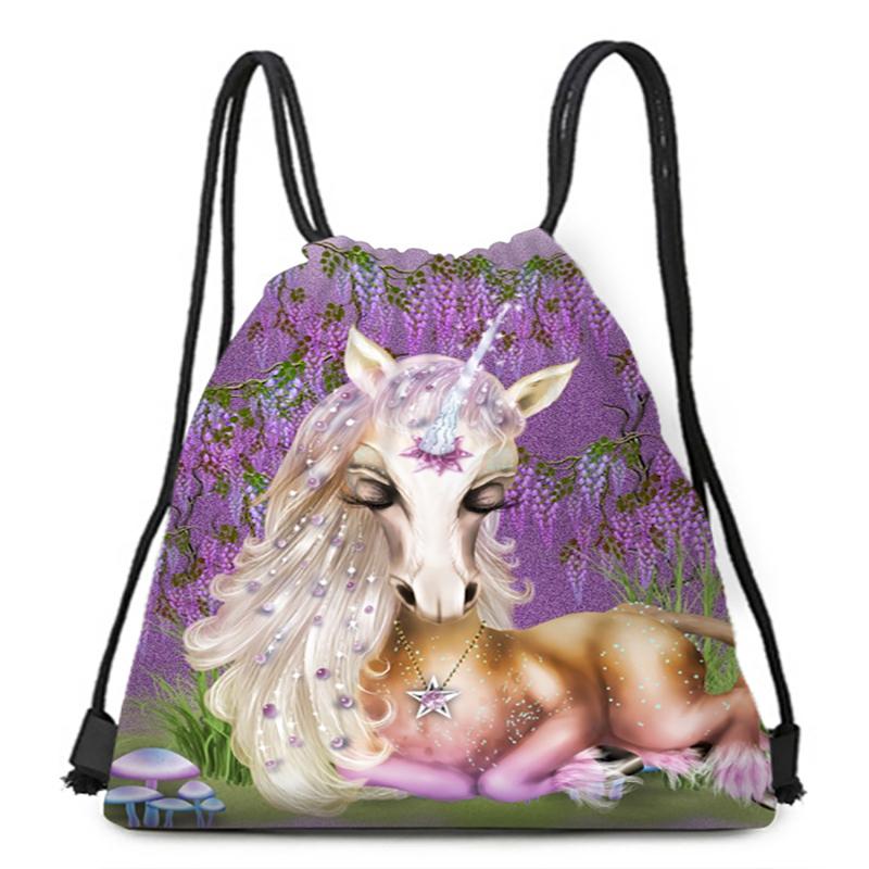 Cute Unicorn Drawstring Bag Waterproof Strap Pocket Storage Bag Children Girls School Backpack Birthday Party Kids Gifts