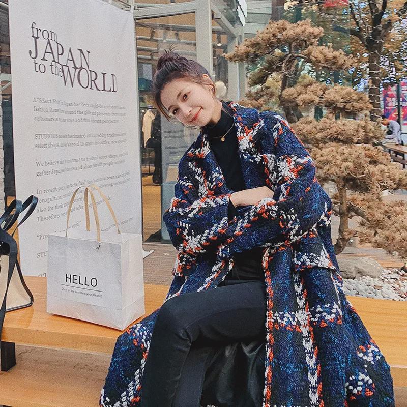 Vlněný kabát ve stylu Xiaoxiang: Kontrastní barva, Volný střih, Středně dlouhá délka