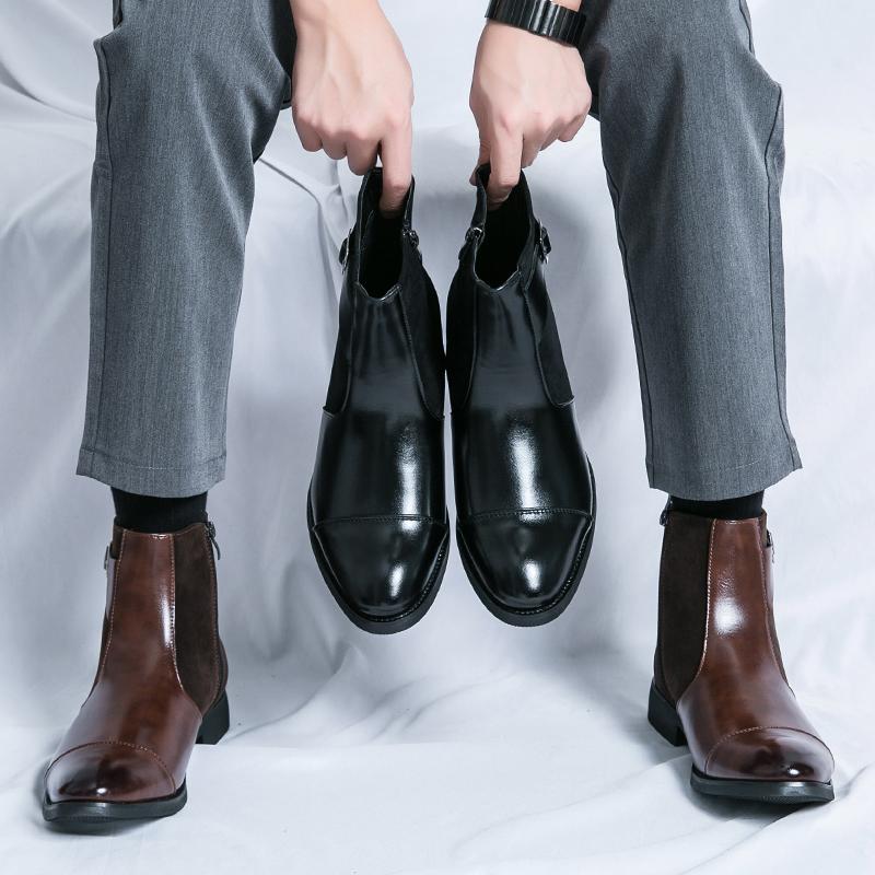 Mode 38-46 Stiefel Herren Spleißen Schwarz Braun Seitenreißverschluss One Step Business Mode Marke Chelsea Boots Europäische Trainingsstiefel
