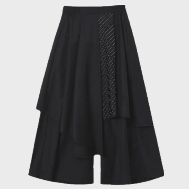 Yohji Style Wide-Leg Striped Splicing Pants: Spring/Autumn Irregular Casual Trend