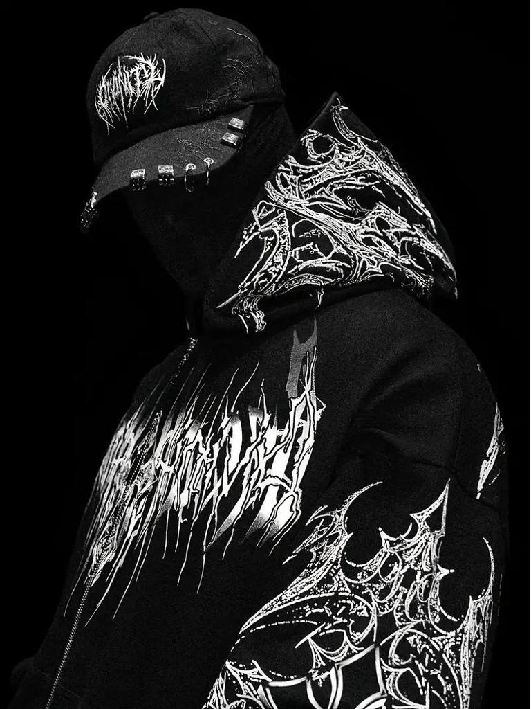 Divine Breath Zipper Hoodie: Men's Dark Style Fitness Sweatshirt