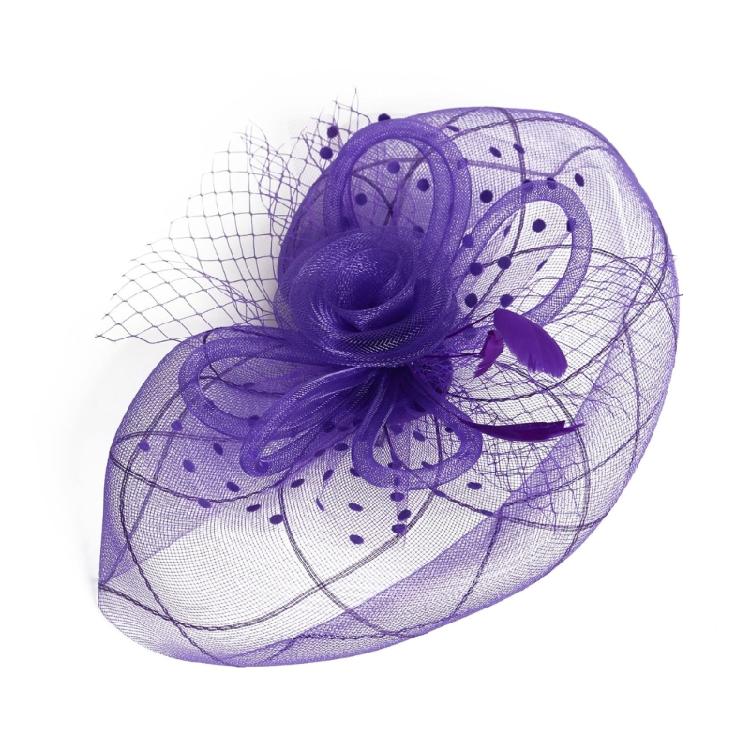 

Classical Fascinator Hat Women Teaparty Headwear With Feathered Mesh Flower for Formal Occasion Gathering Bridal Shower фиолетовый
