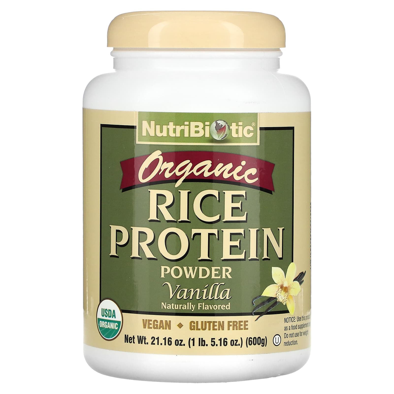 

NutriBiotic, Raw Organic Rice Protein, Vanilla, 1.3 lbs (600 g)