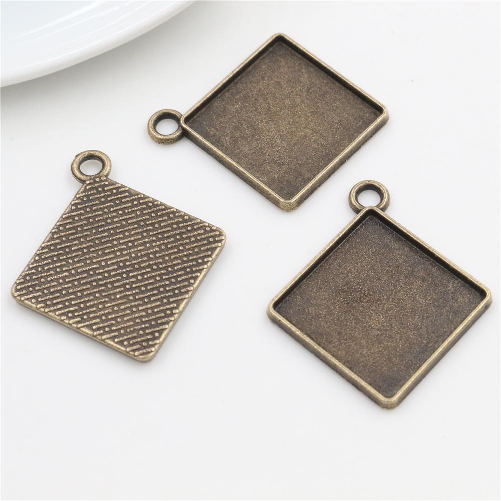 New Fashion 10pcs 10-20mm Inner Size Bronze Silver Plated Square Cabochon Base Setting Pendant,Fit  20mm Square Glass Cabochons 