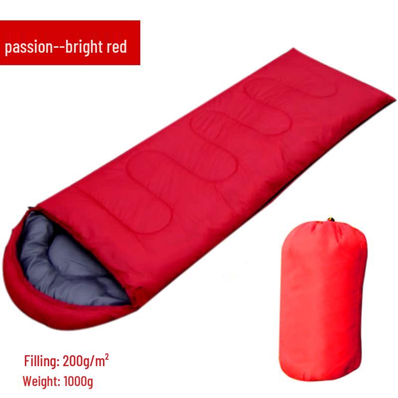Outdoor Camping Adult Single Envelope Sleeping Bag with Hood 210x75cm красный
