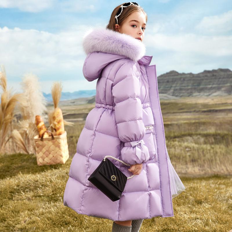 Children's Down Jacket, Winter Clothing, Girls' Coat with Large Fur Collar
