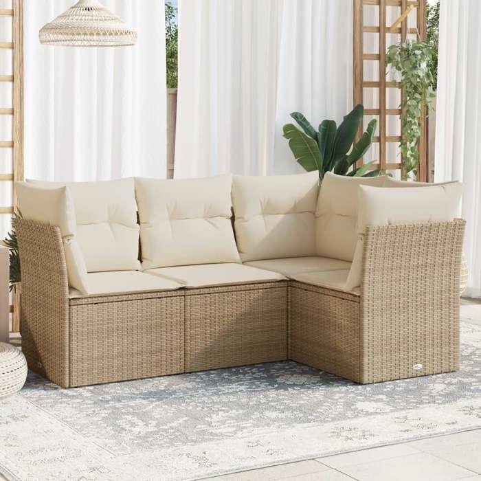 VidaXL Garden Lounge Set with Cushions 4 Pcs Beige Braided Resin 3217578