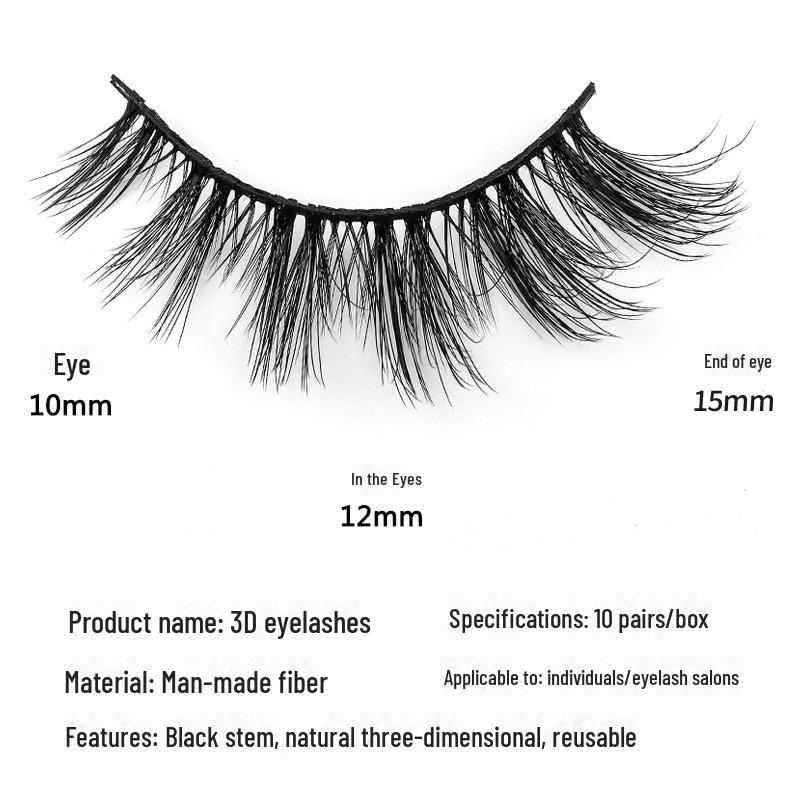 10 Pares de Cílios Postiços Pretos 3D Multicamadas Curvatura Natural Estilo Cruzado Espessos - Estilo 8DA09#