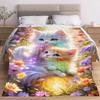 Kitten and Floral Pattern Flannel Blanket Suitable for Bed, Office, Home, Camping, Cozy Warmth, Sofa, Christmas