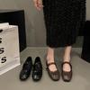 Mary Jane Metal Fairy Ladyshoes 2025 Retro Flat Bottom Black Light Mouth New Ballet Single Shoes Small Fragrant Wind