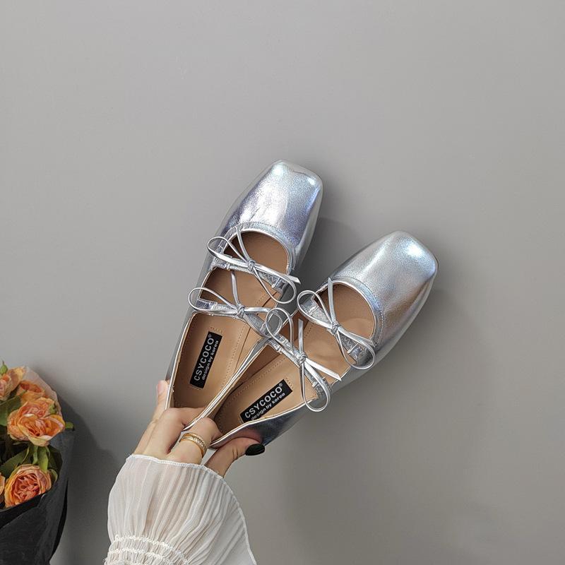 Korean version of square head butterfly flat shoes French ballet shoes