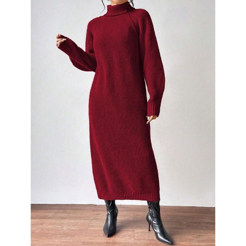 

Fashion Straight Casual Loose Bottoming Dress Autumn Winter Thicken Women Turtleneck Knitted Dresses Solid Maxi Sweater Dress S