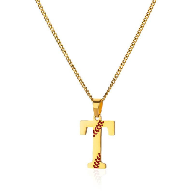 New Design Exquisite Baseball Initials - Letter Necklace Stainless Steel Chain English Pendant