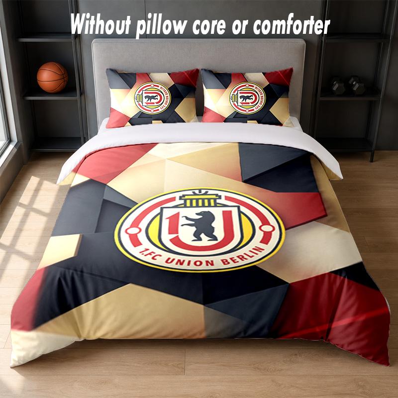 Union Berlin FC Design Bett Bettwäsche-Set 1 Bettbezug + 2 Kissenbezüge Weich Atmungsaktiv Haushalt Bettwäsche