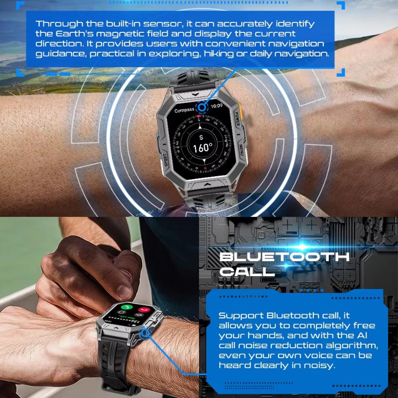 2025 New Smart Watch 1000mAh Battery 2.13 Inch AMOLED Screen Men Watch Compass 1ATM Waterproof Bluetooth Call Sports Smartwatch
