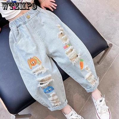 Girls' Pants Spring Graffiti Ripped Jeans Children's Trendy Casual Pants Boys' Pants