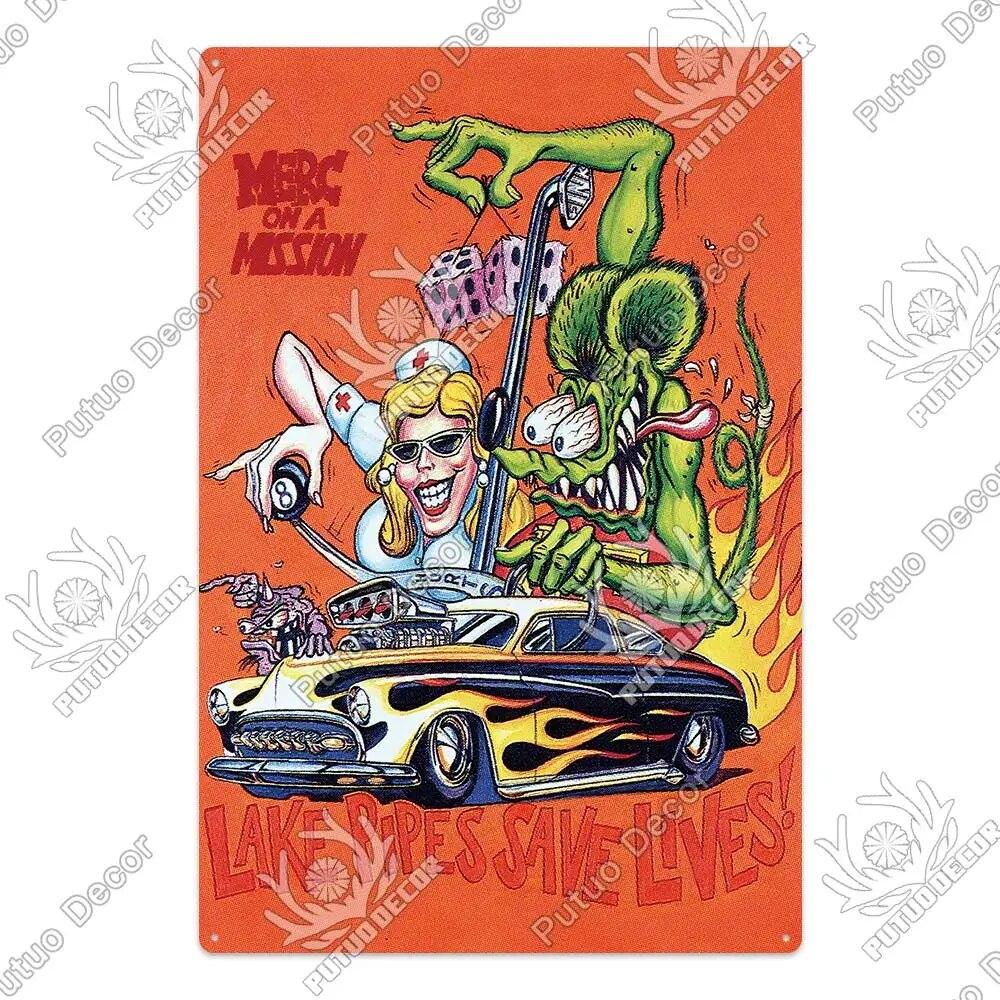 Putuo Decor Rat Fink Modified Car Culture Vintage Metal Tin Sign Decorative Plate for Garage Man Cave Bar Pub Club Decoration