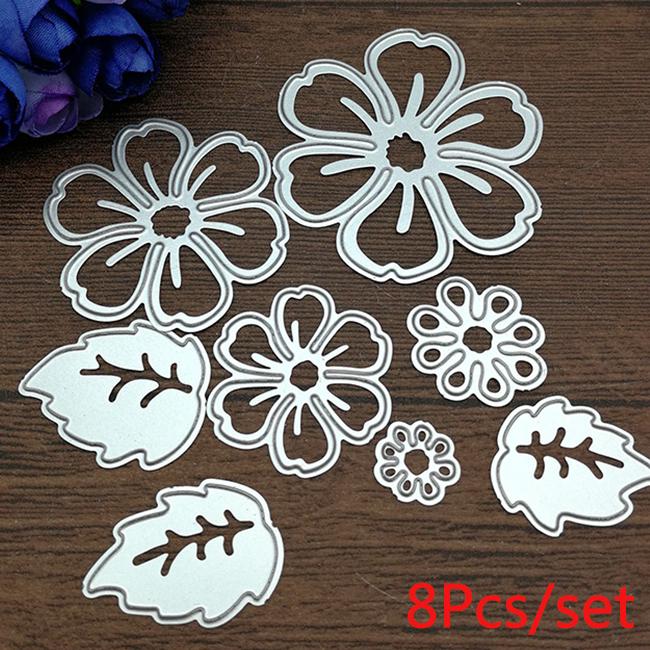 5Pcs//Set Flower Metal Die Cuts,Spring Petal Wedding Flower Leaf Cutting Dies Cut Stencils DIY Scrapbooking Craft Album Decorative Embossing Paper Dies for Card Making