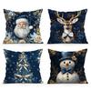 Retro Blue Christmas Cushions Pillowcase Polyester Cushion Cover Throw Pillow Pillowcover Home Car Sofa Decor