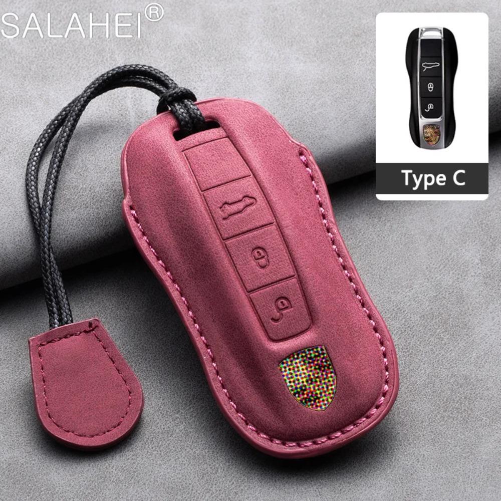 Leather Car Key Cover Case Shell Bag for Porsche Panamera Carman Macann Bobst Cayenne 911 981 991 970 996 Keychain Accessories