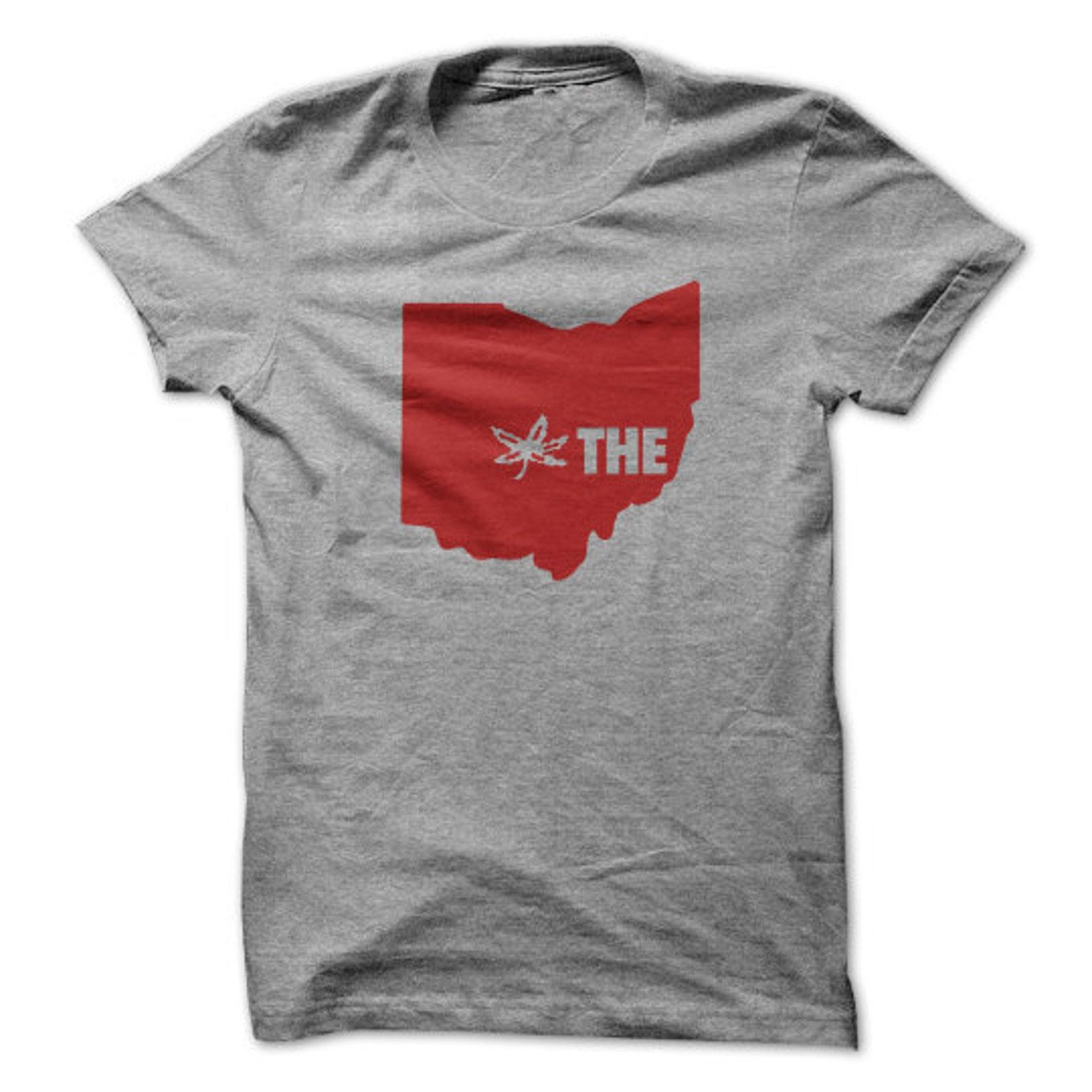 THE Ohio T-Shirt Design - Heather Grey Shirt with Red Print 2XL