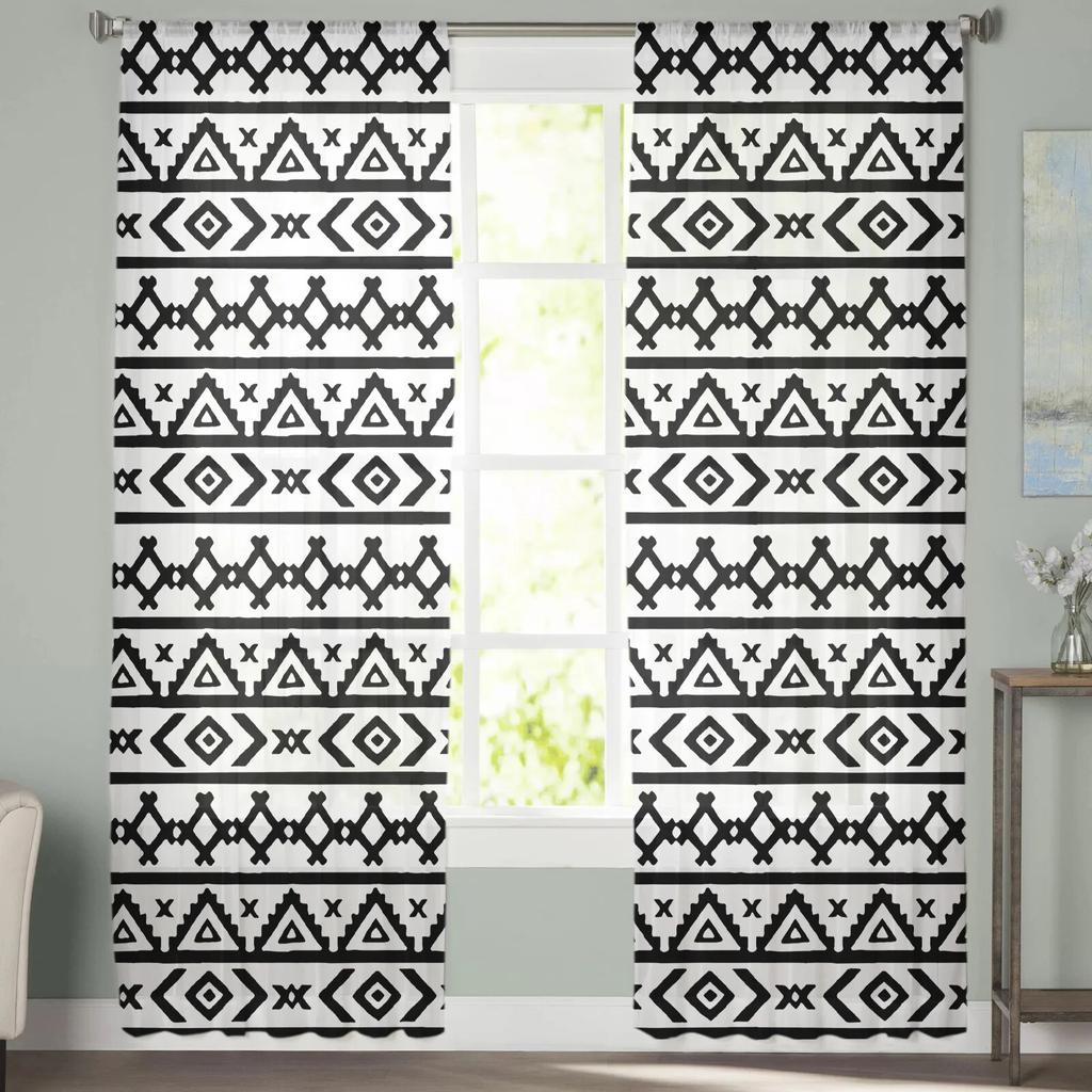 Boho Geometryczny Wzór Retro Tiulowe Zasłony Do Salonu Sypialni Nowoczesne Szyfonowe Przezroczyste Zasłony Kuchenne