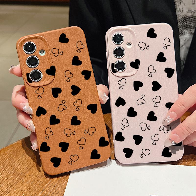 Leather Texture TPU Love Heart Print Case For Samsung Galaxy A56 A55 A15 A54 A35 A36 A16 5G S24 FE S25 S23 S22 Ultra Phone Cover