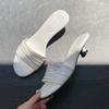 Fashion Comfort Round Toe Kitten Heel Brand Slippers Women Sexy Open Toe Shallow Narrow Band Design Slide Sandals Elegant Party Dresses
