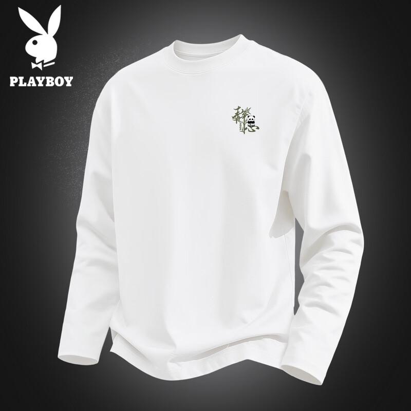 PLAYBOY Men's Long-Sleeve Cotton Casual Crewneck T-Shirt