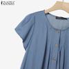 ZANZEA Women Casual Round Neck Summer Short Sleeve T-Shirts