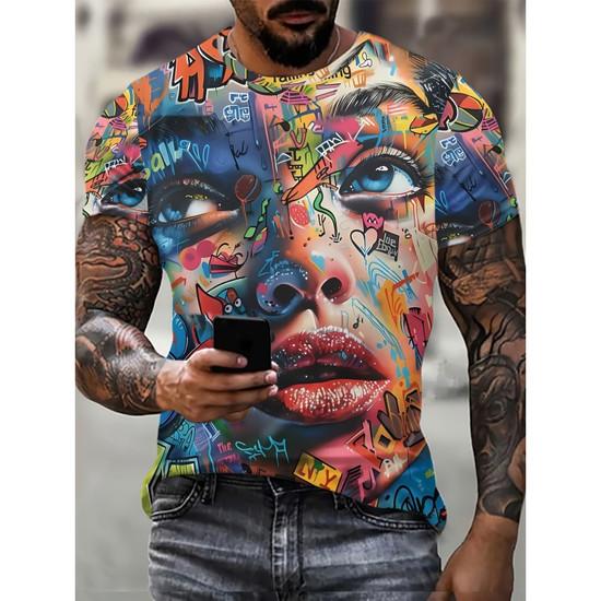 Camiseta de Moda con Estampado de Chica Para Hombres Camisetas Coloridas Impresas en 3D Casual Unisex Manga Corta Cuello Redondo Tops Camisetas de Calle