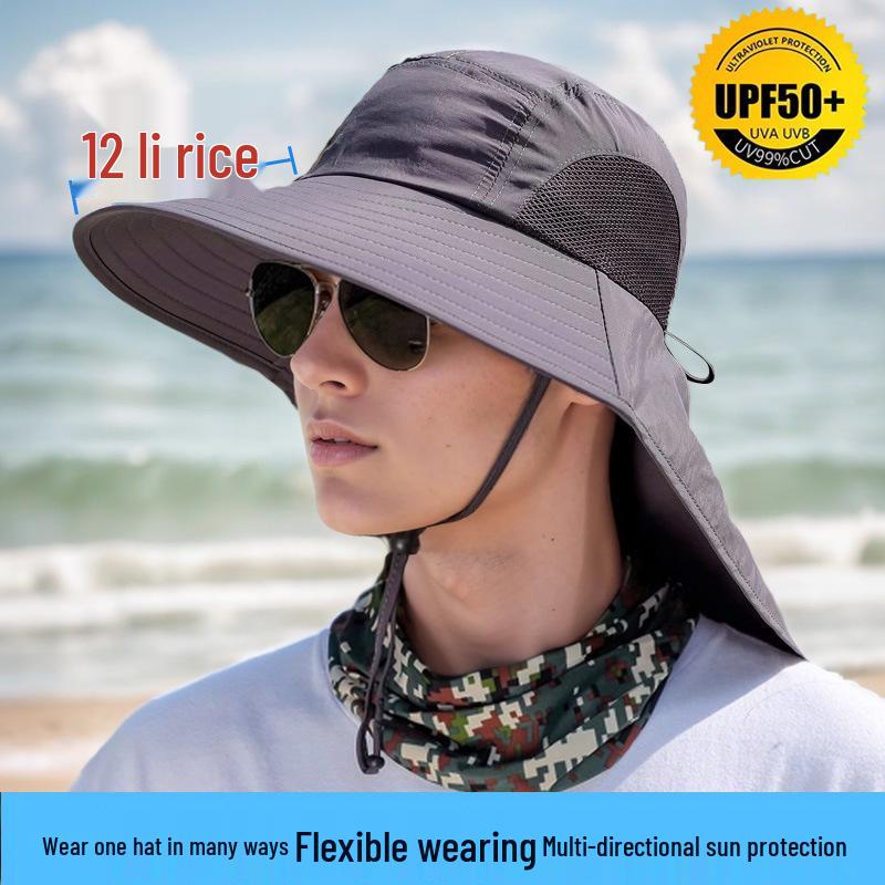 Versatile Summer Sun Hat with Large Brim and Shawl for Fishing, Mountaineering, and Sun Protection