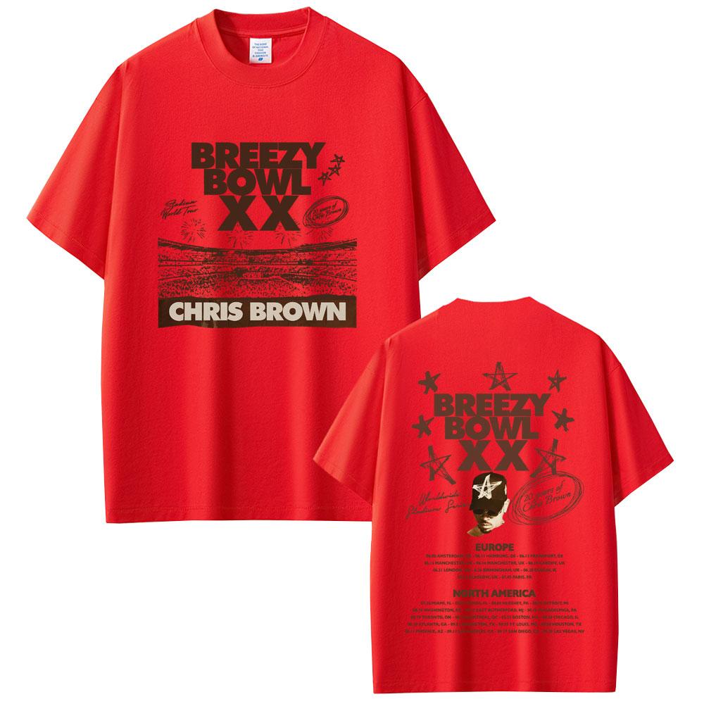 Rapper Chris Brown Breezy Bowl XX 2025 Tour T-shirt Men Women Casual Cotton Vintage T Shirts Summer Hip Hop Oversized T-shirts