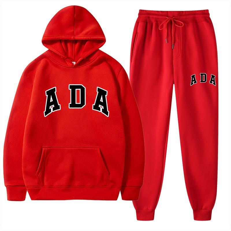 European and American Hot Casual Versatile Letters Loose Hooded ADA Sweater Velvet Men's and Women's 2-piece Set