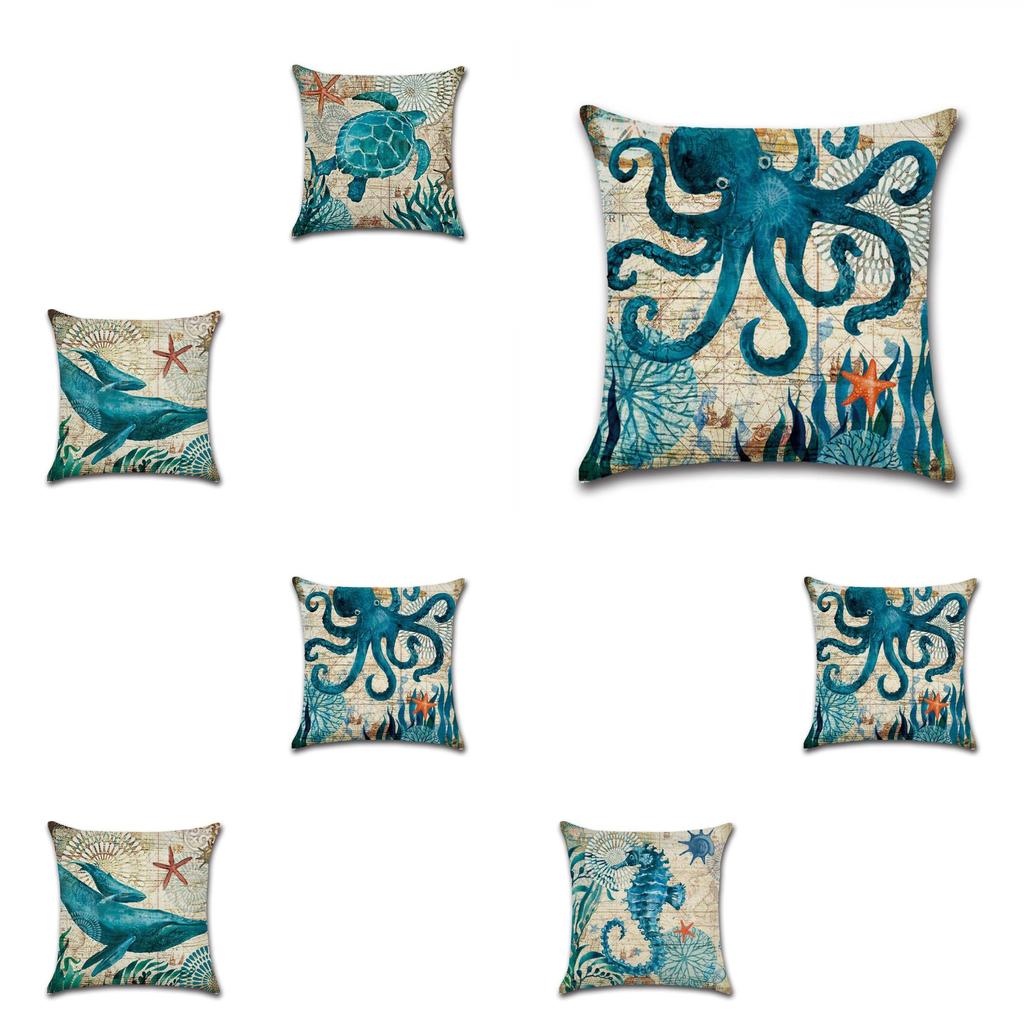 Retro Marine Collection Plush Peach Skin Throw Pillow Cover Cozy Polyester Fill Landscape Pattern