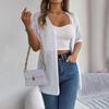 Women's Elegant V Neck Loose Knitted Cardigan Solid Check Sweater Tops for Spring Summer Fashion