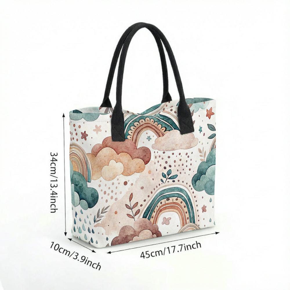 Boho Rainbow Cloud Print Tote Bag Portable Large Capacity Shopping Bag Casual Daily Shoulder Bag