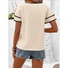 Women Elegant Ruffled Sleeve Color Block Loose Round Neck Short Sleeve Top