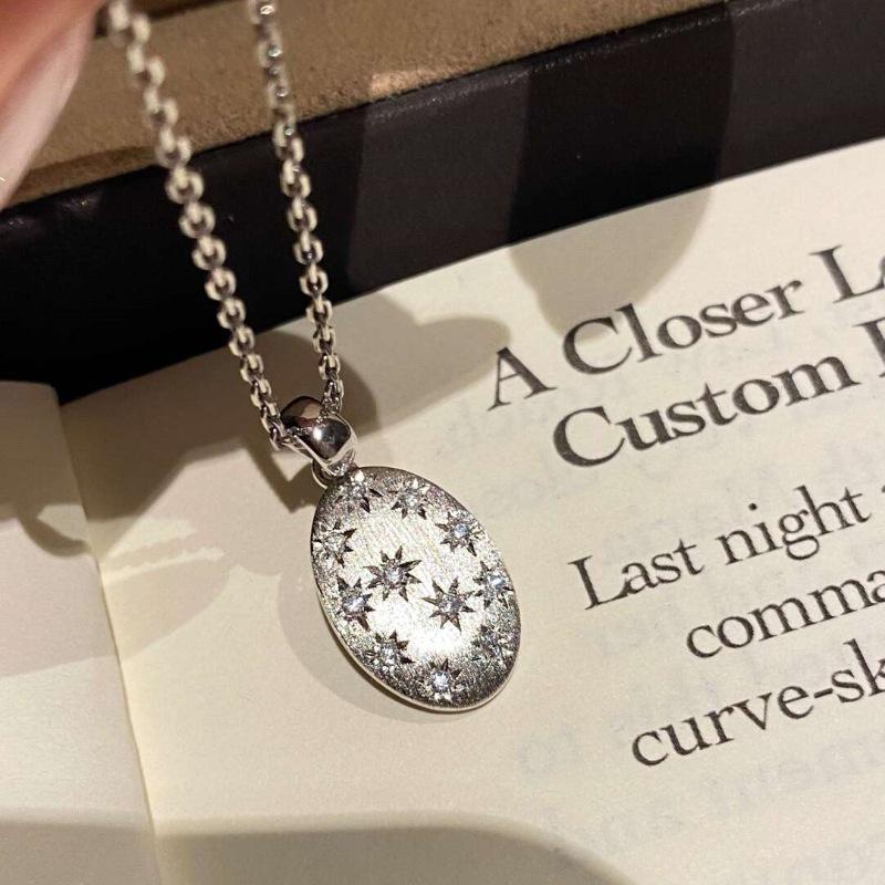 Light Luxury Brushed Full Diamond Oval Octagonal Star Necklace Shining Retro Exquisite Collar Chain Wedding Jewelry
