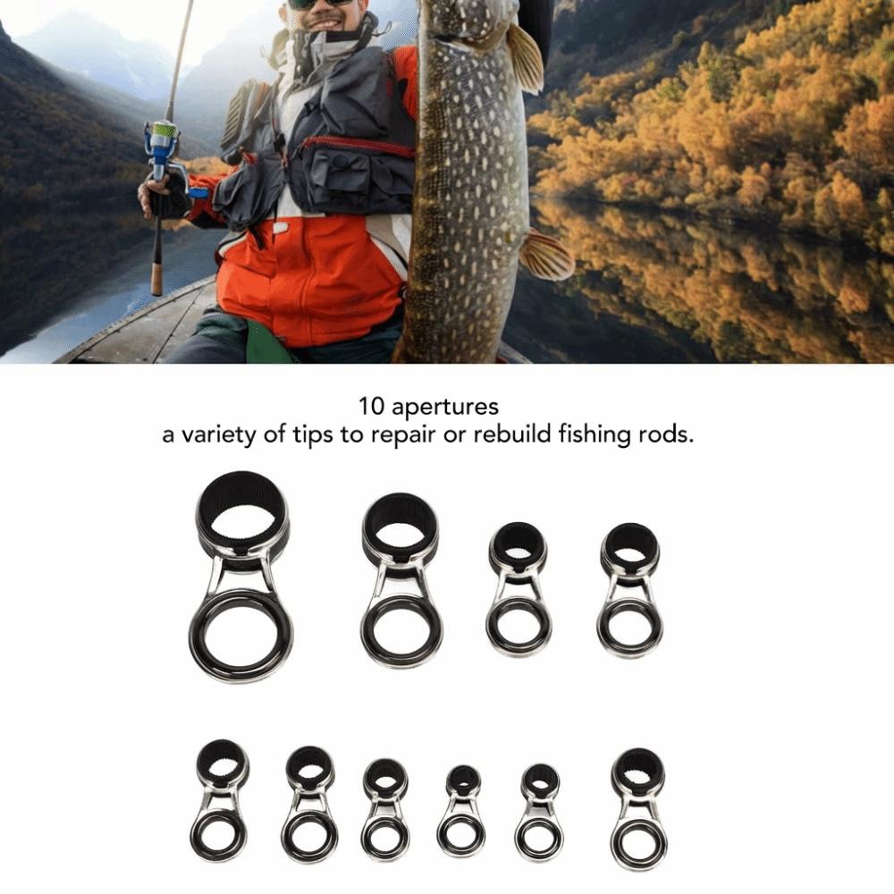10PCS Stainless Steel Fishing Rod Guide Rings Ceramic Fishing Rod Tip Repair Kit  Fishing Rod Repair