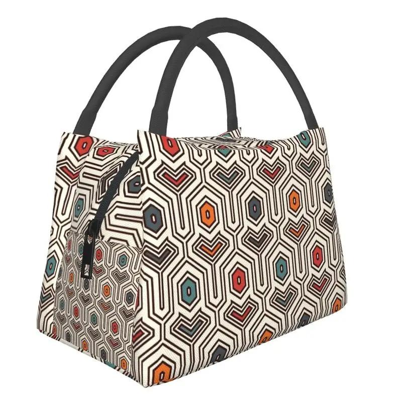 Colorful African Ankara Pattern Thermal Insulated Lunch Bags Women Geometric Lunch Container for Office Outdoor Meal Food Box
