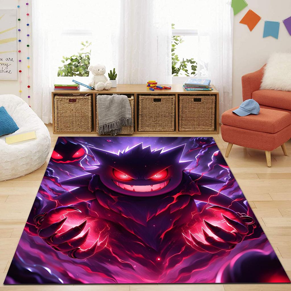 Best Seller! P-Pokemon Cartoon Carpets with Gengar Printed, Living Room Bedroom Floor Mat Balcony Garden Non-Slip Rug Great Gift
