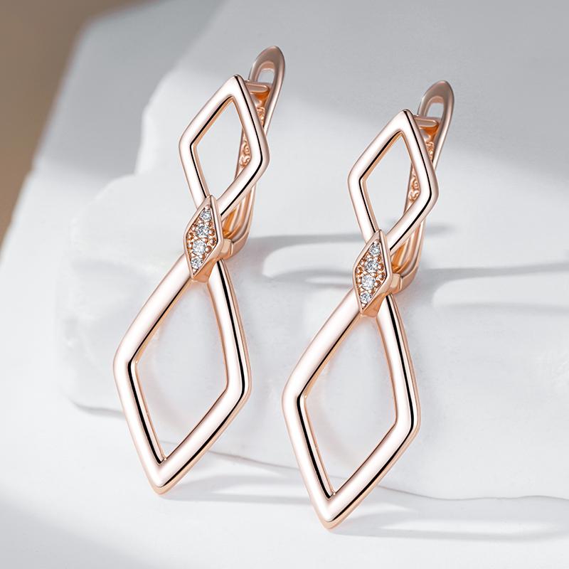 Glossy Rhombus Dangle Earrings For Women Trend  Rose Gold Color Natural Zircon Accessories Daily Fine Jewelry