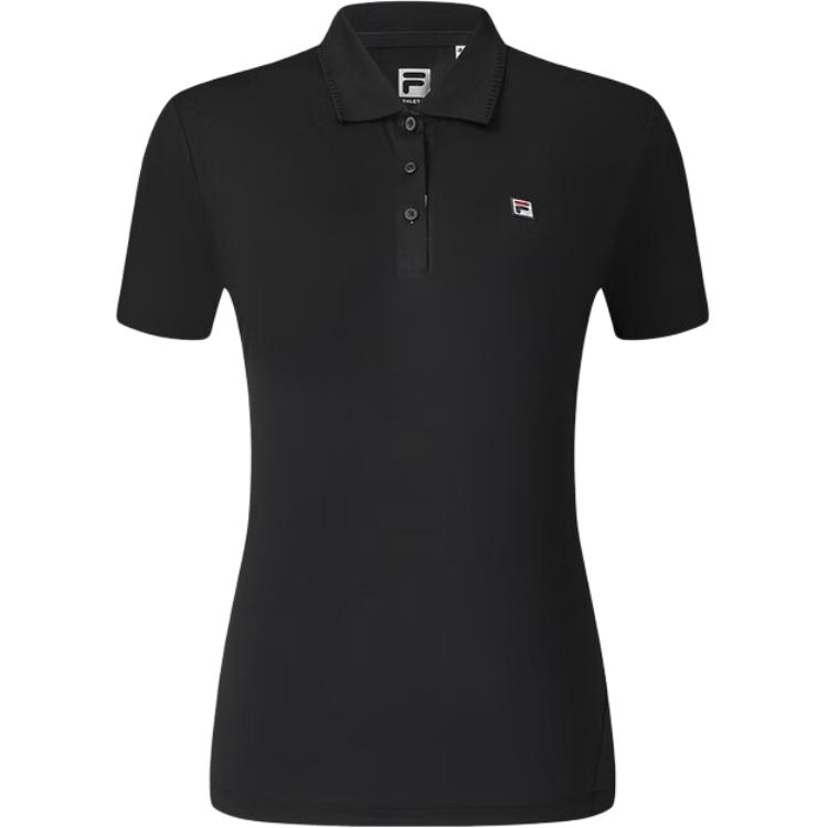 Fila Tennis 88 Solid Color Casual Tennis Sports Versatile Short Sleeve Polo Shirt Women Tops Deep-Black A11W423134F-BK