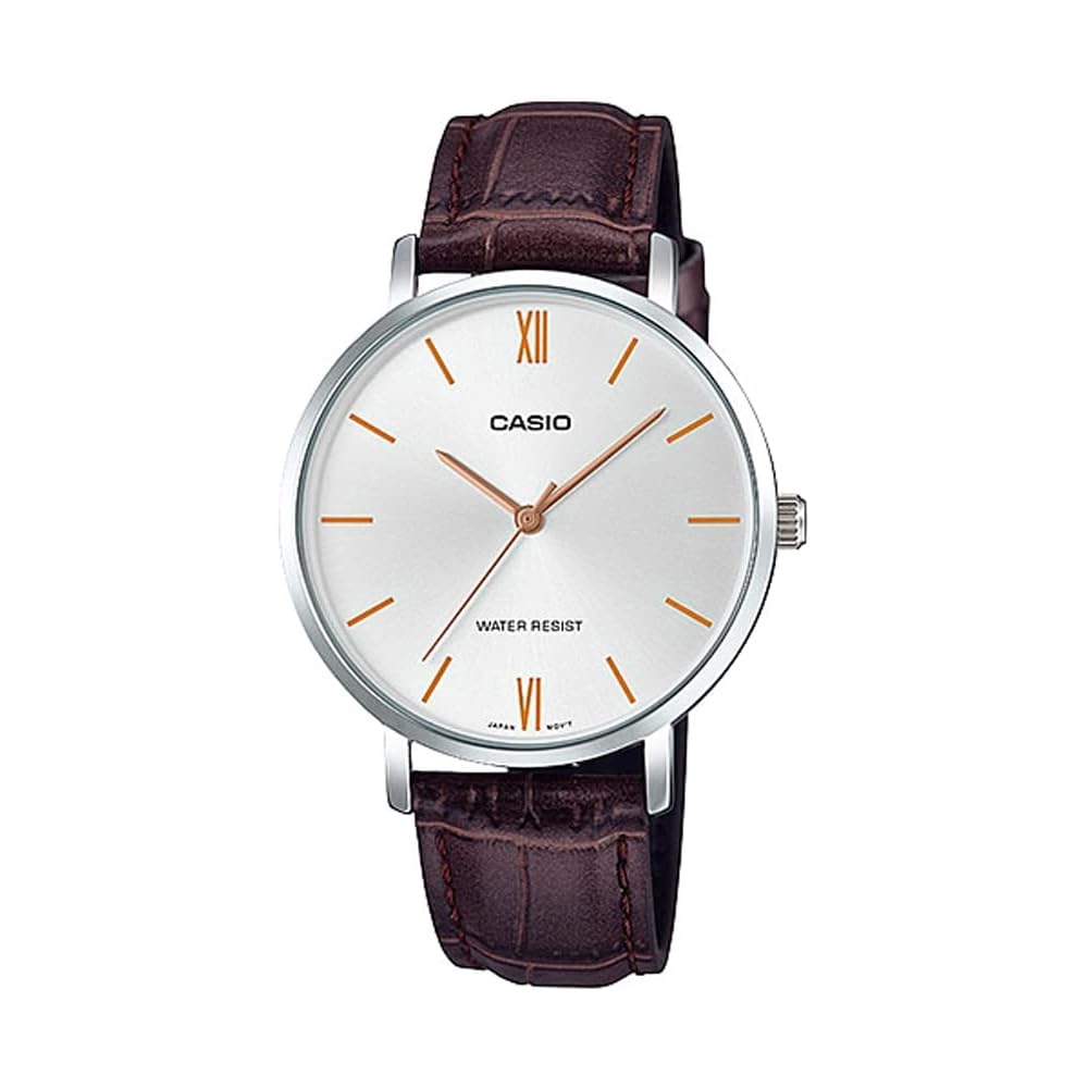 

Casio LTP-VT01L-7B2 Quartz Women s Watch Silver Brown Leather Band Imported Model