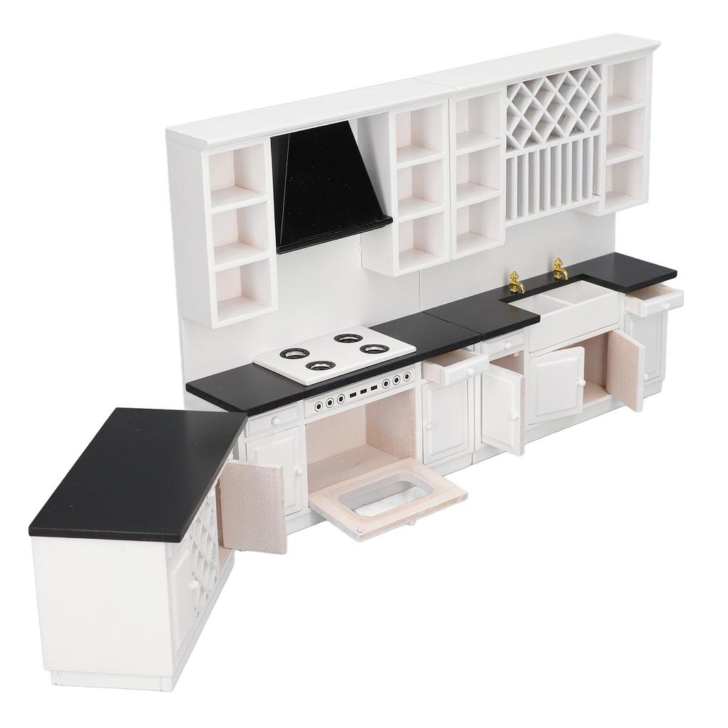 Dollhouse Kitchen Cabinet Set 1/12 Birch Wood Miniature Bar Counter for Dolls House Decoration Dollhouse Kitchen Cabinet Set